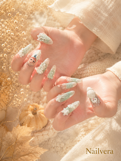 Winter Princess Inspired Press-On Nails – Handmade Snowflake 3D Gel Nail Set