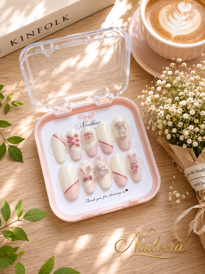 Bunny Coquette Press-On Nails – Handmade 3D Rabbit & Bow Gel Nail Set