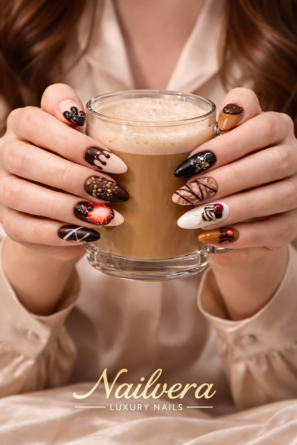 Chocolate Delight Press-On Nails – 3D Sweet Dessert Design | Nailvera Luxury Nails