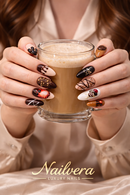 Chocolate Delight Press-On Nails – 3D Sweet Dessert Design | Nailvera Luxury Nails
