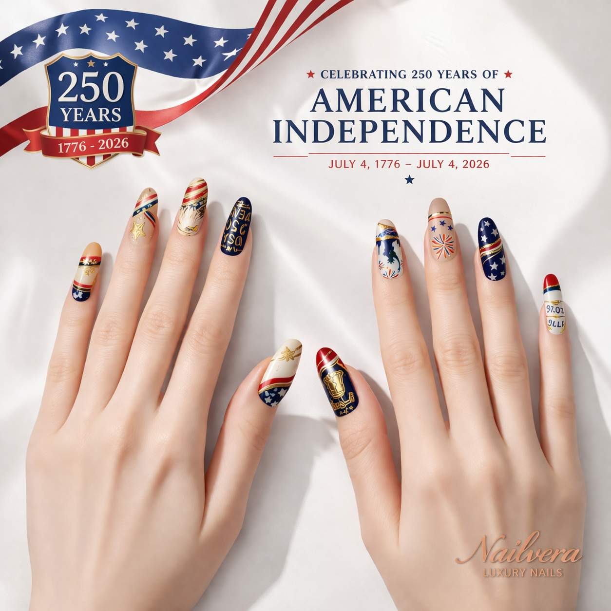 USA Patriotic Press-On Nails – Independence Day 4th of July Luxury Nail Set | Nailvera