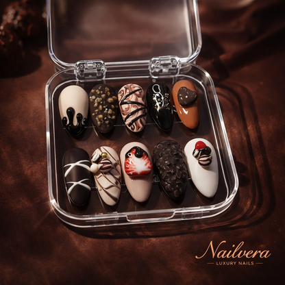 Chocolate Delight Press-On Nails – 3D Sweet Dessert Design | Nailvera Luxury Nails