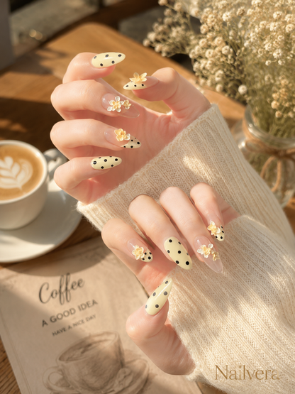 Butter Yellow Press-On Nails – Handmade 3D Plumeria Floral Gel Nail Set