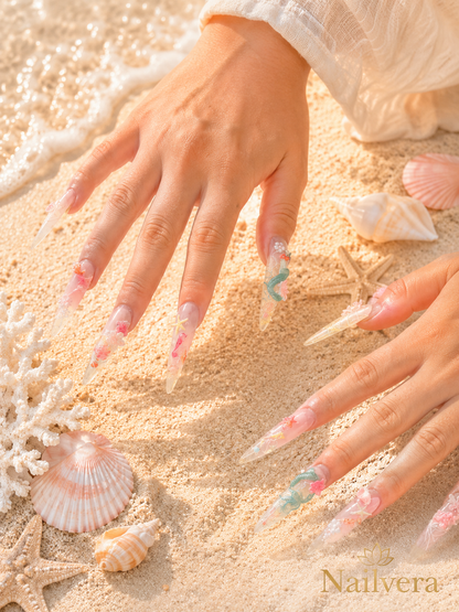 Mermaid Fantasy Press-On Nails – Handmade Ocean Princess 3D Gel Nail Set