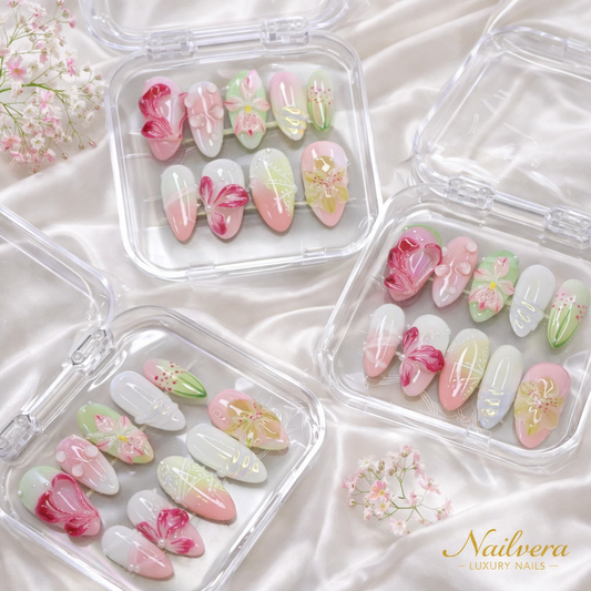Spring Blossom Press-On Nails – Pastel Floral 3D Design | Nailvera Luxury Nails