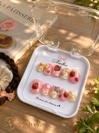 Strawberry Dessert Press-On Nails – Handmade 3D Kawaii Gel Nail Set