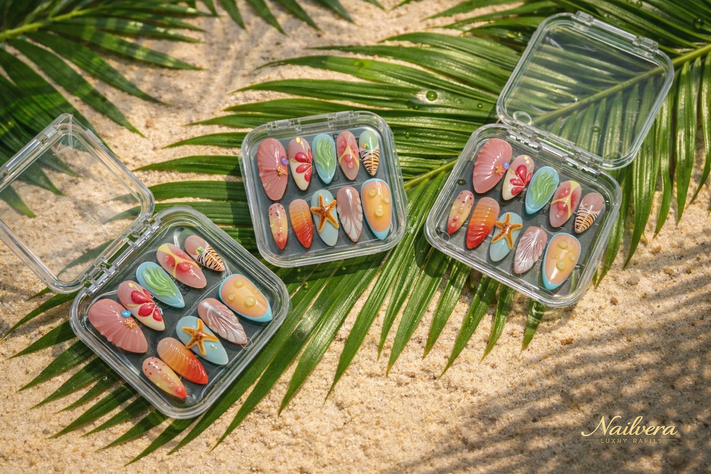 Tropical Beach Press-On Nails – Summer Ocean Shell Design | Nailvera Luxury Nails