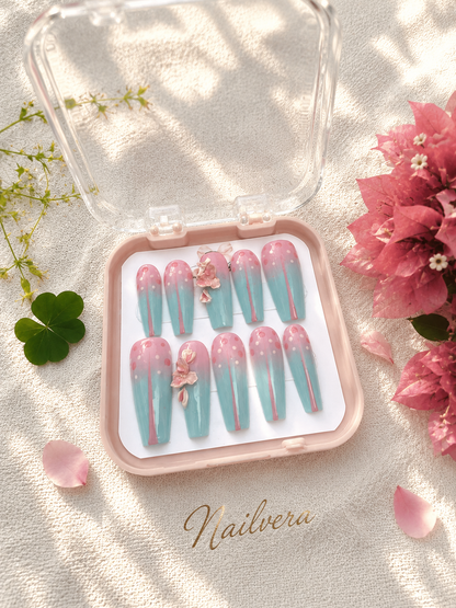 Pastel Ombre Press-On Nails – Handmade 3D Flower Gel Nail Set