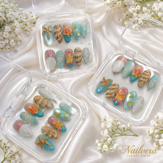 Ocean Breeze Press-On Nails – Tropical Shell & Starfish Design | Nailvera Luxury Nails
