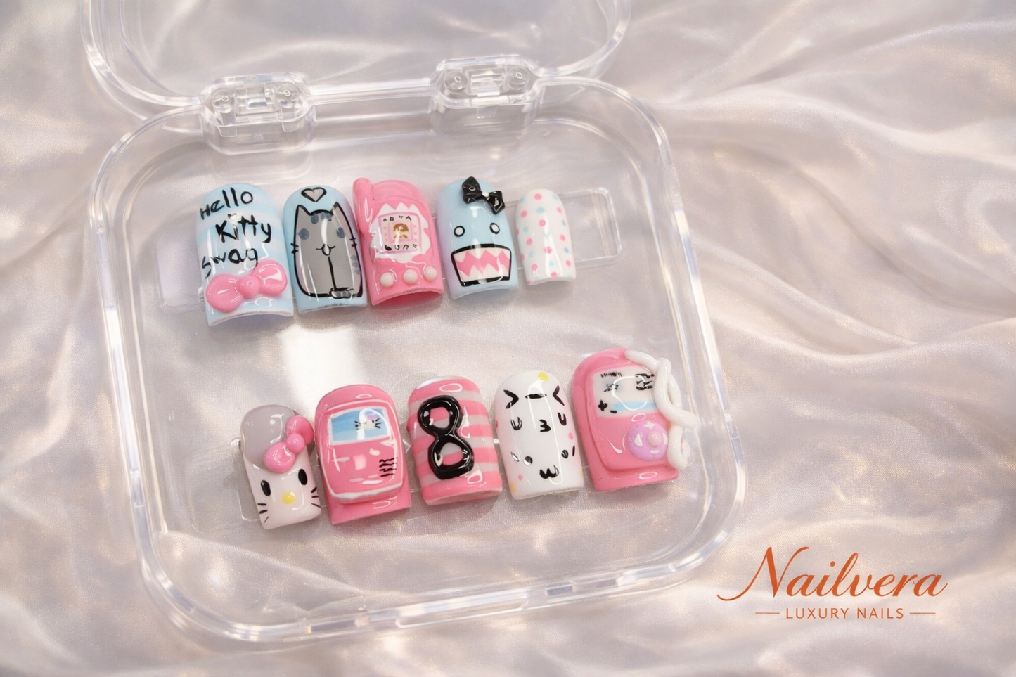 Hello Kitty Kawaii Press-On Nails – Cute Pink Cartoon 3D Design | Nailvera Luxury Nails