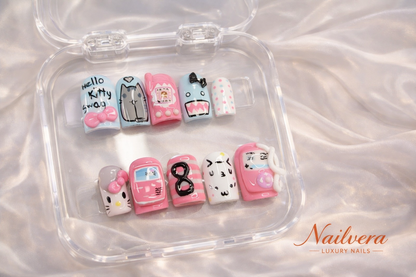 Hello Kitty Kawaii Press-On Nails – Cute Pink Cartoon 3D Design | Nailvera Luxury Nails