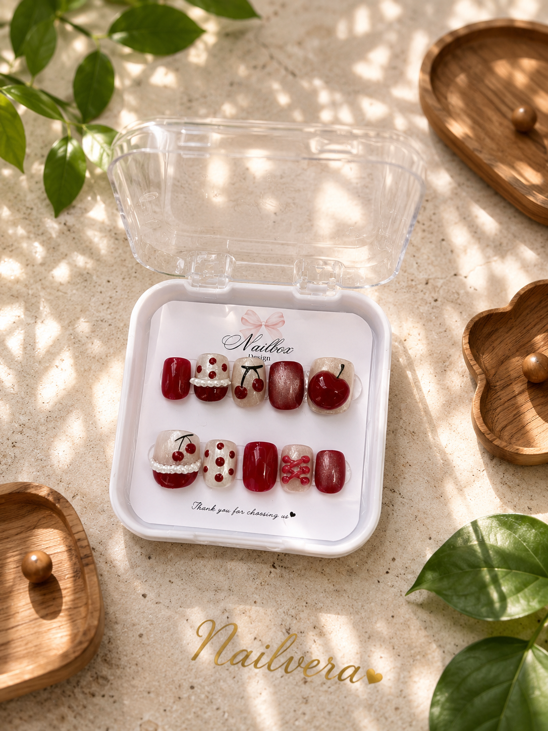 Cherry Coquette Press-On Nails – Handmade 3D Cherry Gel Nail Set
