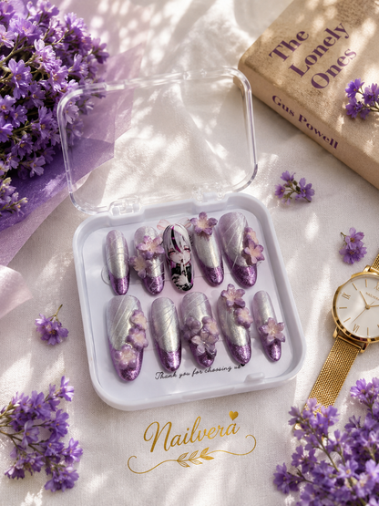 Lavender Anime Press-On Nails – Handmade 3D Sakura Gel Nail Set