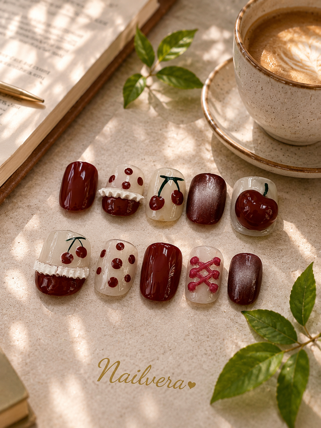 Cherry Coquette Press-On Nails – Handmade 3D Cherry Gel Nail Set