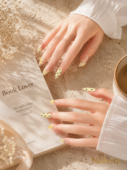 Butter Yellow Press-On Nails – Handmade 3D Plumeria Floral Gel Nail Set