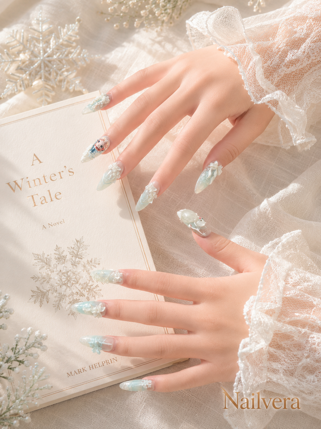 Winter Princess Inspired Press-On Nails – Handmade Snowflake 3D Gel Nail Set