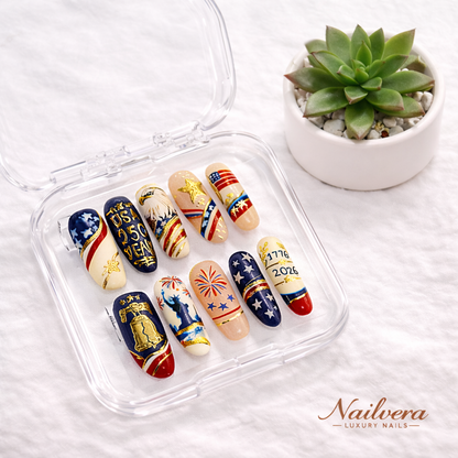 USA Patriotic Press-On Nails – Independence Day 4th of July Luxury Nail Set | Nailvera