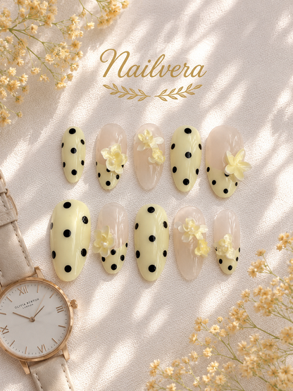 Butter Yellow Press-On Nails – Handmade 3D Plumeria Floral Gel Nail Set