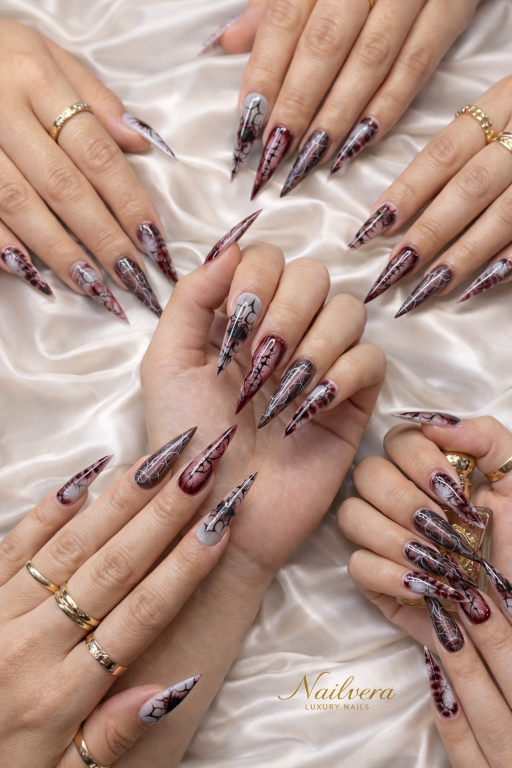 Gothic Spider Press-On Nails – Dark Red Web Design | Nailvera Luxury Nails