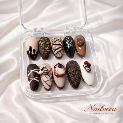 Chocolate Delight Press-On Nails – 3D Sweet Dessert Design | Nailvera Luxury Nails