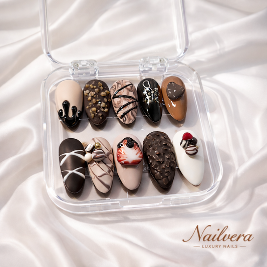 Chocolate Delight Press-On Nails – 3D Sweet Dessert Design | Nailvera Luxury Nails