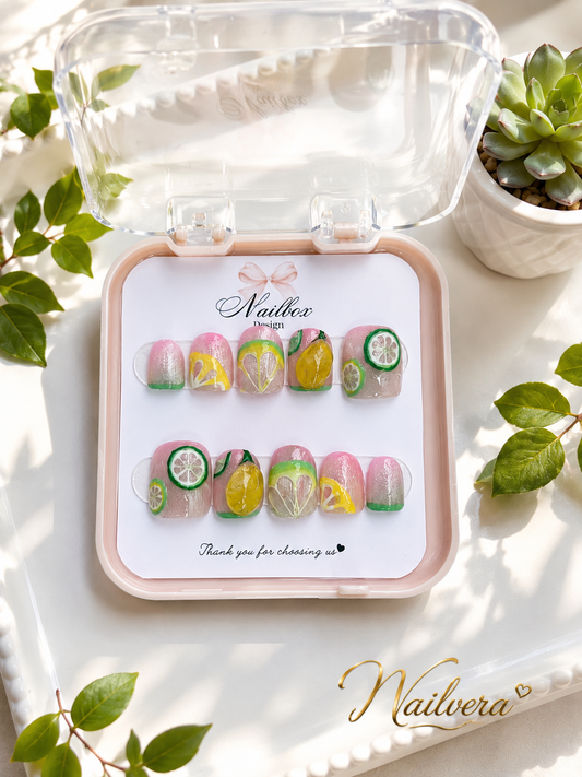 Citrus Press-On Nails – Handmade Lemon & Lime Fruit Gel Nail Se