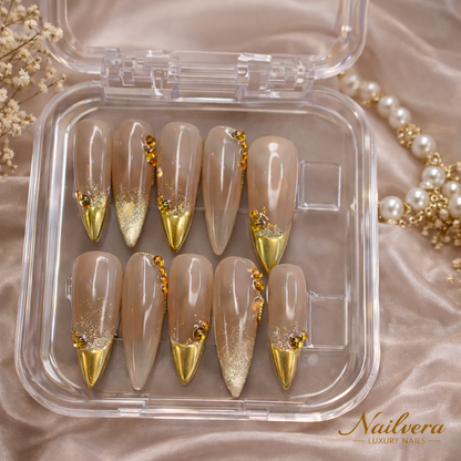 Golden Nude Press-On Nails – Minimalist Gold Tip Luxury Design | Nailvera Luxury Nails