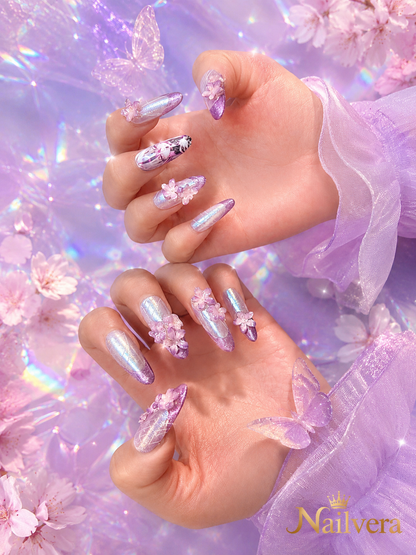 Lavender Anime Press-On Nails – Handmade 3D Sakura Gel Nail Set