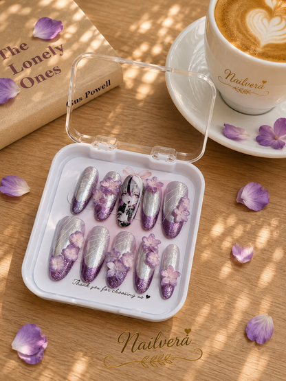 Lavender Anime Press-On Nails – Handmade 3D Sakura Gel Nail Set