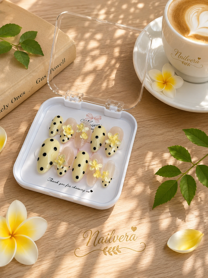 Butter Yellow Press-On Nails – Handmade 3D Plumeria Floral Gel Nail Set