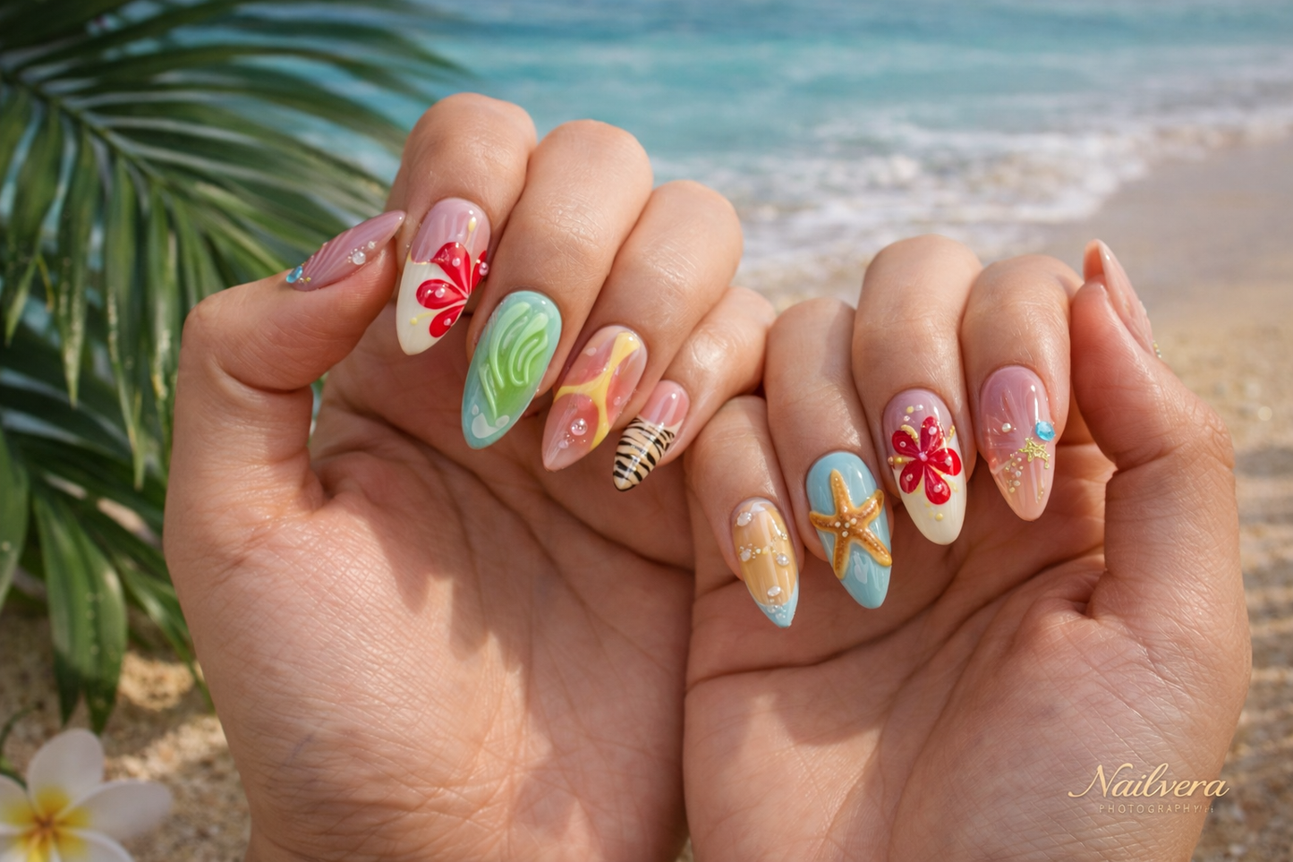 Tropical Beach Press-On Nails – Summer Ocean Shell Design | Nailvera Luxury Nails