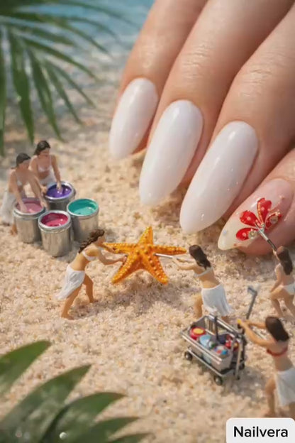 Tropical Beach Press-On Nails – Summer Ocean Shell Design | Nailvera Luxury Nails