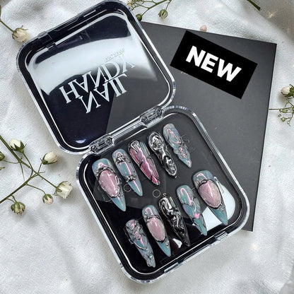Holographic Chrome Press-On Nails – Pink Blue Metallic 3D Design | Nailvera Luxury Nails