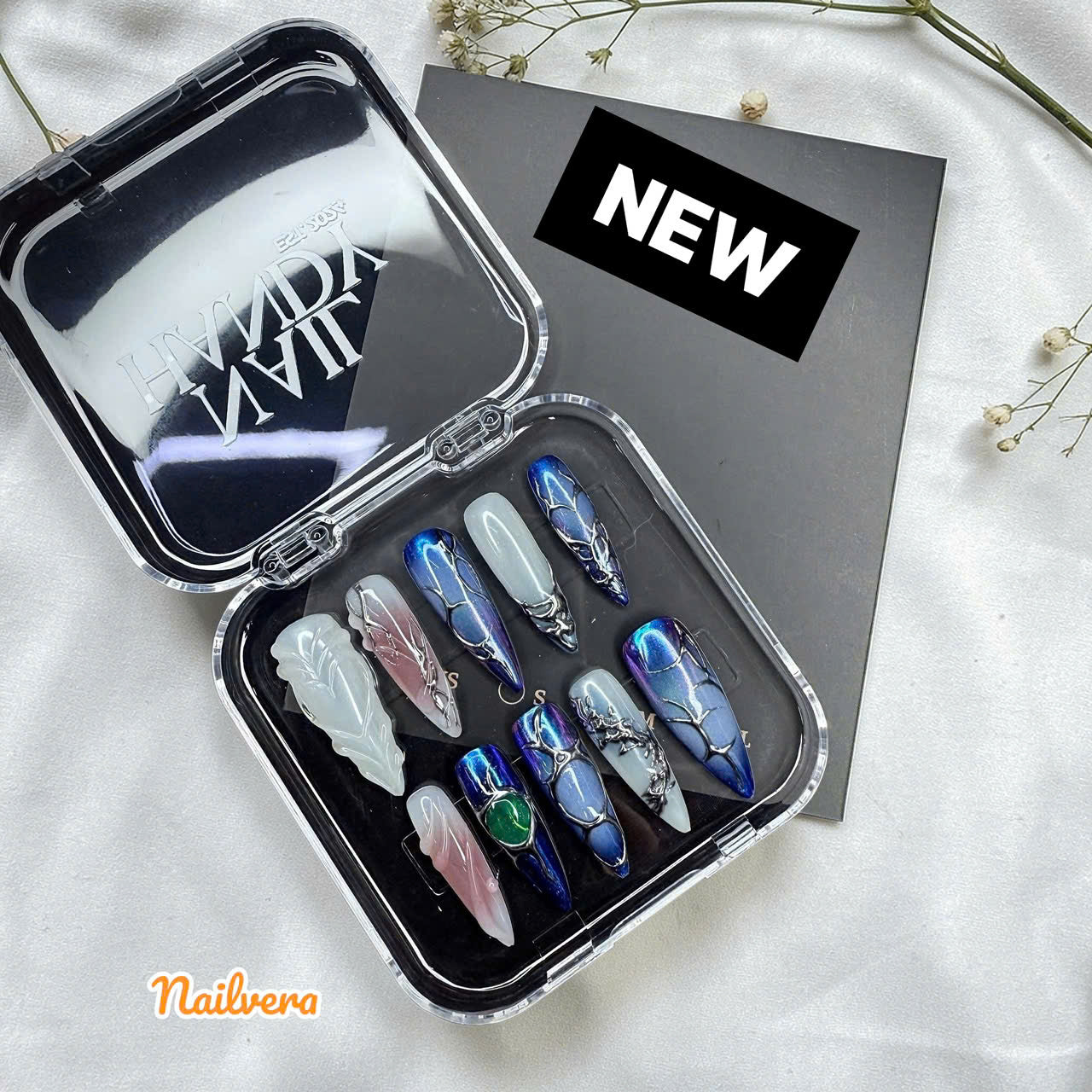 Midnight Blue Chrome Press-On Nails – 3D Metallic Sculpted Luxury Set | Nailvera
