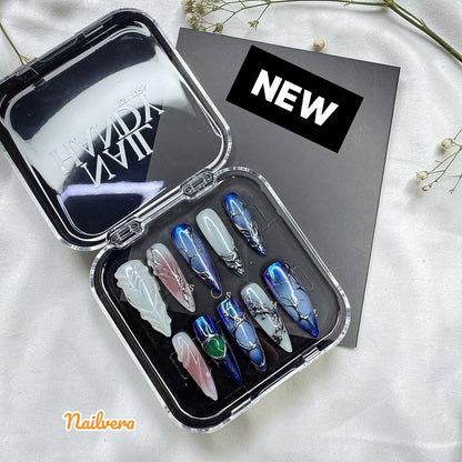 Midnight Blue Chrome Press-On Nails – 3D Metallic Sculpted Luxury Set | Nailvera